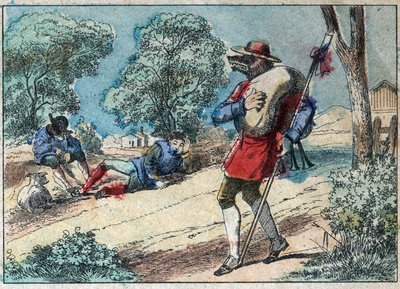 Illustration der Fabel von Jean de La Fontaine (1621-1695): Der Wolf wurde ein Schäfer. Epinal-Bild Ende des 19. Jahrhunderts. von French School