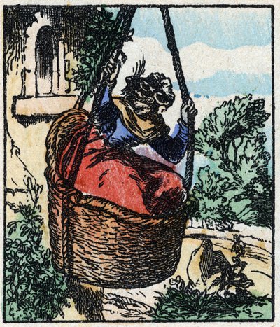 Illustration des Märchens „Raminagrobis und die Mäuse“. Holzgravur von Imagery Pellerin - Epinal, sp. 19. Jahrhundert. von French School