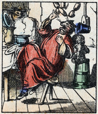 Illustration des Märchens „Raminagrobis und die Mäuse“. Holzstich von Imaging Pellerin - Epinal, Ende des 19. Jahrhunderts von French School