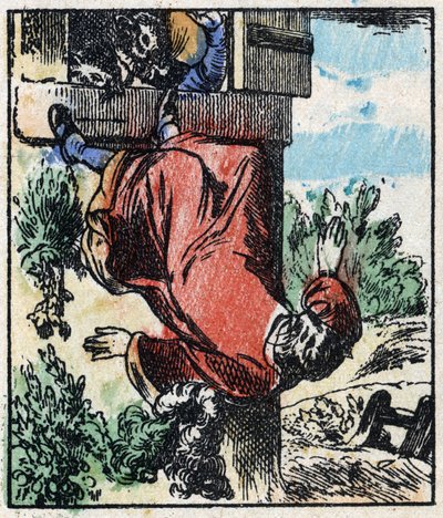 Illustration des Märchens „Raminagrobis und die Mäuse“. Holzschnitt von Imaging Pellerin - Epinal, sp. Ende des 19. Jahrhunderts von French School