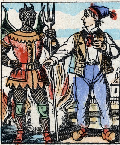 Illustration des Märchens „Die Gabel des Teufels“. Holzschnitt von Imaging Pellerin - Epinal, sp. Ende des 19. Jahrhunderts von French School