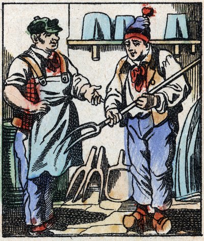 Illustration des Märchens „Die Gabel des Teufels“. Holzschnitt von Imaging Pellerin - Epinal, sp. Ende des 19. Jahrhunderts von French School