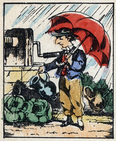 Illustration der Geschichte „Wahrhaftige Geschichte von Jeannot Serinet“. Holzstich von Imagery Pellerin - Epinal, späte 19. Jahrhundert. von French School