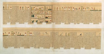 Illustrationen eines Pampus-Manuskripts mit Hieroglyphen, Hypogäen, Theben, Platte 75 aus Band II von Beschreibungen von Ägypten, graviert von Willemin, veröffentlicht 1822 von French School