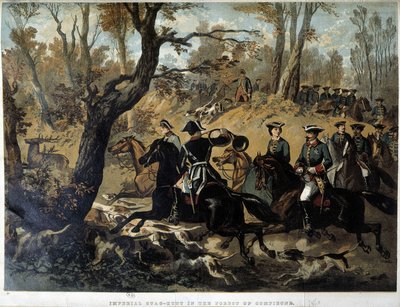 Kaiserin Eugenie und Napoleon III: Jagdszene in Compiègne von French School
