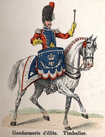 Kaiserliche Garde Napoleon I: Elite-Gendarmerie - Timbalier. Tafel aus dem Buch Les Uniforms de l