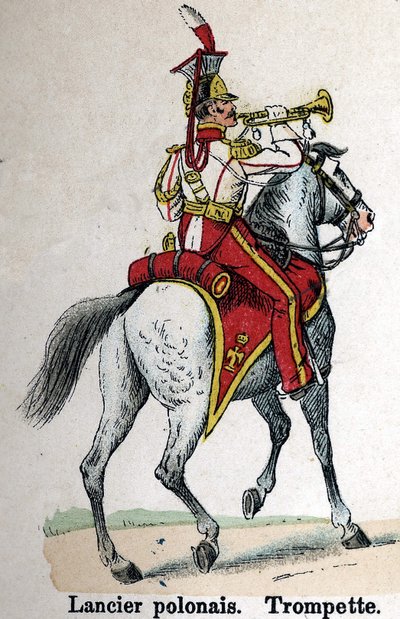Kaiserliche Garde Napoleon I.: Polnischer Lanzenträger - Trompeter. Tafel aus dem Buch Les Uniforms de l