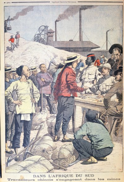 Import chinesischer Arbeiter zur Arbeit in den Goldminen Südafrikas im Jahr 1904, Illustration aus Le Petit Journal, 1904 von French School