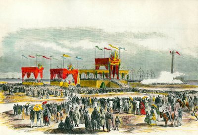 Einweihung des Suezkanals in Ägypten 1869: das „Te Deum“ wird in Port Said gesungen. Der Kanal wurde geschaffen, um das Rote Meer mit dem Mittelmeer zu verbinden. von French School