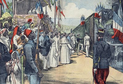 Einweihung der Eisenbahnverbindung von Thies nach Kayes im Senegal, Anfang des 20. Jahrhunderts von French School