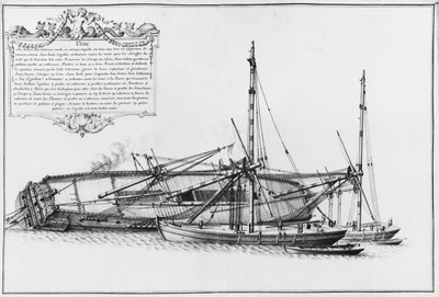 Inneres eines auf dem Rumpf liegenden Schiffes, Illustration aus dem Atlas de Colbert, Tafel 40 von French School