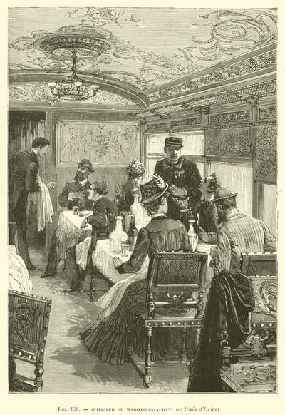 Innenraum des Speisewagens des Orient-Express (Gravur) von French School