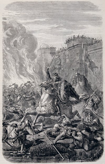 Invasion und Plünderung Roms durch Alarich I., König der Westgoten 410 - in „Geschichte der Päpste, Könige, Königinnen und Kaiser“ von Lachatre, T.1 von French School