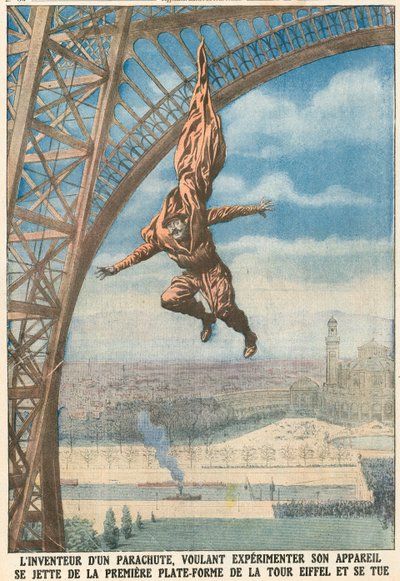 Erfinder eines Fallschirms springt vom Eiffelturm von French School