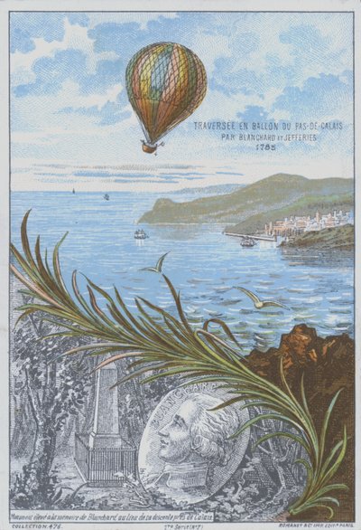 Jean-Pierre Blanchard und John Jeffries machen den ersten Ballonflug über den Ärmelkanal, 7. Januar 1785 von French School