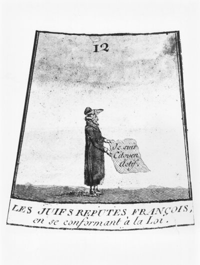 Jude als französischer Bürger anerkannt, Illustration aus einem Schlangen-und-Leitern-Spiel, ca. 1790-92 (Detail) von French School