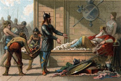 König Clovis III. genannt der Faule, König von Frankreich von 691 bis 695. Chromolithographie um 1890 von French School