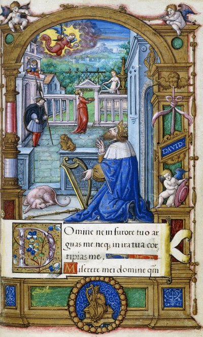 König David mit einer Harfe, aus einem Stundenbuch für Franz I., ca. 1532-1540 von French School