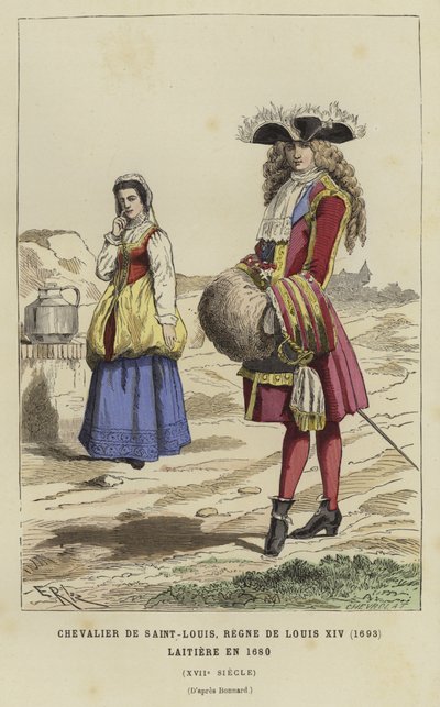 Ritter des Ordens von Saint Louis, Regierungszeit von Ludwig XIV., 1693, und Milchmädchen, 1680 von French School