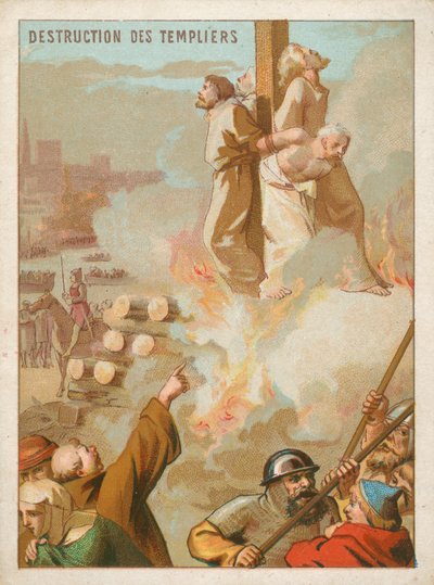 Ritter Templer werden in Frankreich auf dem Scheiterhaufen verbrannt von French School