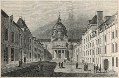 Der Hof der Sorbonne in Paris im 19. Jahrhundert - Gravur in „Tableau-de-Paris“ von Edmond Texier 1852. von French School