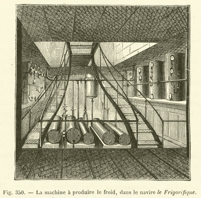Kältemaschine auf dem Schiff Le Frigorifique (Stich) von French School