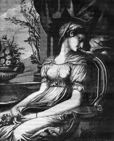 Lais, ursprünglich aus Sizilien, wurde gefangen genommen und als Sklavin nach Korinth gebracht. Sie wurde die Geliebte von Aristippe, Demosthenes und Diogenes dem Zyniker. Gravur in „Die Geschichte der Prostitution und Ausschweifung unter allen Völkern der von French School