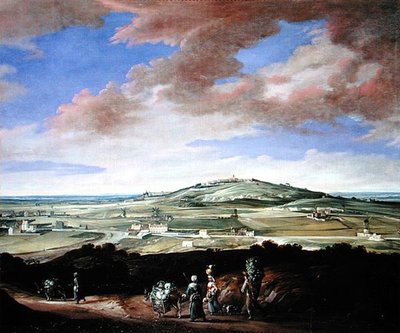 Landschaft mit einer Stadt auf einem Hügel von French School