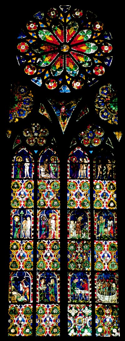 Jüngstes Gericht und Werke der Barmherzigkeit, aus dem südlichen Kirchenschiff, ca. 1325 von French School