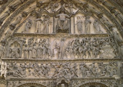 Jüngstes Gericht, Tympanon des zentralen Portals der Westfassade, 13. Jahrhundert von French School
