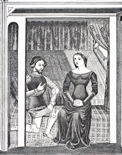 Lancelot und Guinevere, nach einer Miniatur aus einem Manuskript des 14. Jahrhunderts, aus Wissenschaft und Literatur im Mittelalter von Paul Lacroix, London 1878 von French School