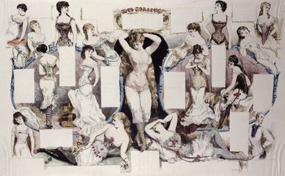 Layout-Illustrationen für einen Artikel über Damenunterwäsche, aus La Vie Parisienne, ca. 1870 von French School