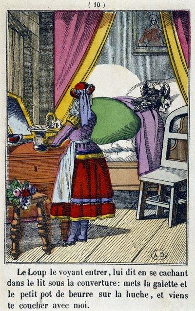 Rotkäppchen im Zimmer des Wolfs - in Rotkäppchen, ed. Pellerin, Epinal, 19. Jahrhundert von French School