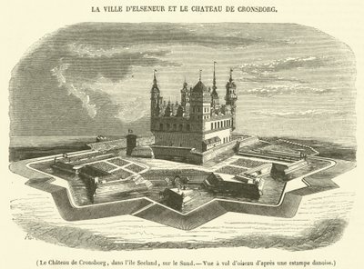 Das Schloss von Cronsborg, auf der Insel Seeland, am Sund, Vogelperspektive von French School