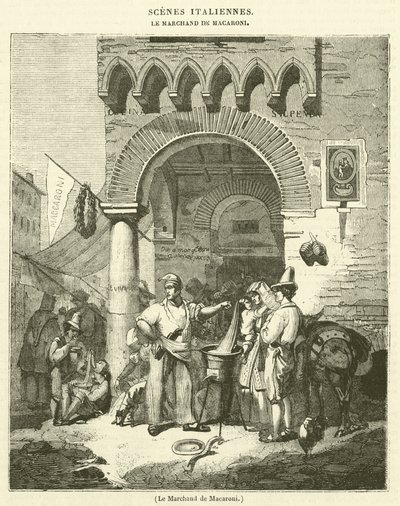 Der Makkaroni-Händler (Gravur) von French School