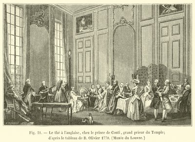 Der englische Tee beim Prinzen von Conti, Großprior des Tempels (nach dem Gemälde von B. Olivier 1770, Louvre) von French School