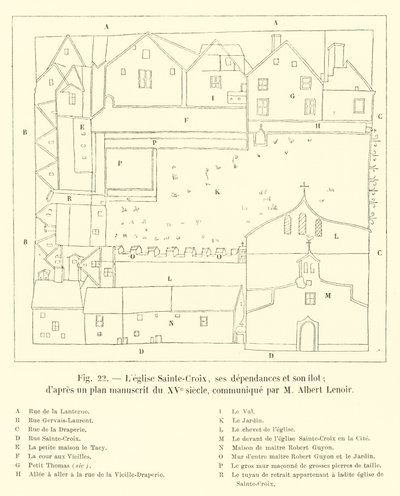Die Kirche Sainte-Croix, ihre Nebengebäude und ihre Insel; nach einem handschriftlichen Plan aus dem 15. Jahrhundert, mitgeteilt von M. Albert Lenoir von French School