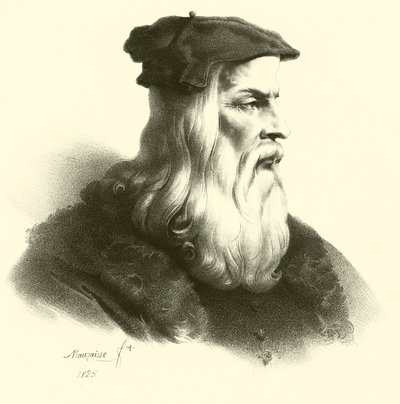 Porträt von Leonardo Da Vinci (Gravur) von French School