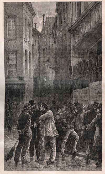 Die Plakate - die Pariser Bevölkerung wacht auf und findet an allen Wänden öffentliche Bekanntmachungen über den Staatsstreich vom 2. Dezember 1851 - in „Histoire d