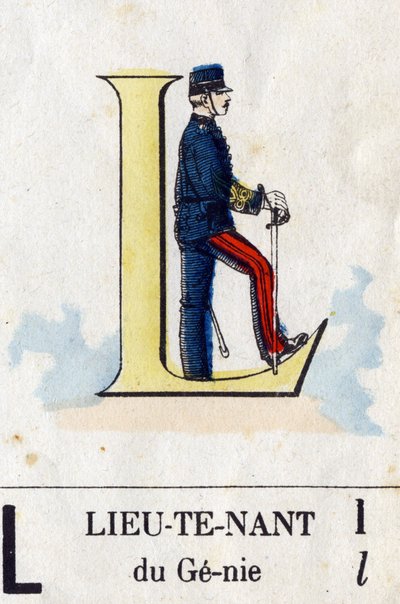 Buchstabe L wie Leutnant. Militäralphabet von French School