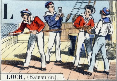 Buchstabe L wie Loch. Marinealphabet. Epinal-Bild, Ende des 19. Jahrhunderts. Schablonierte Holzgravur von French School