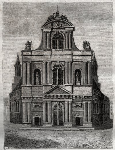 Die Kirche Saint Gervais Saint Protais (Saint-Gervais-Saint-Protais) (Fassade von Clement II Metezeau) Paris (4. Arr.) Gravur in „Histoire physique, civile et morale de Paris: depuis les premiers temps historiques à nos jours“ von Jacques Antoine Dulaure von French School