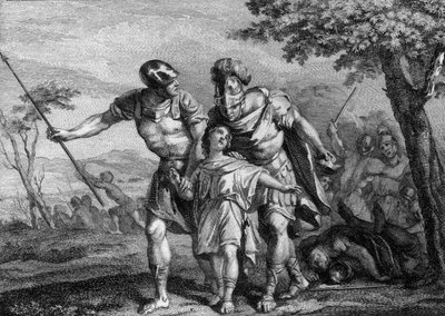 Befreiung von Childebert II. (570-596), König von Austrasien, 575: Sohn von Childebert I. und Brunehilde, er wurde nach dem Tod seines Vaters von seinem Onkel Chilperich I. entführt. Gravur aus dem 18. Jahrhundert. von French School