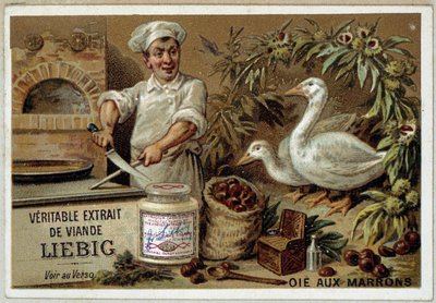 Liébig-Rezepte: Gans mit Kastanien - Chromo. Liébig von French School