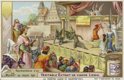 Liebig-Karte mit einer Darstellung eines mittelalterlichen Mysteriums von French School