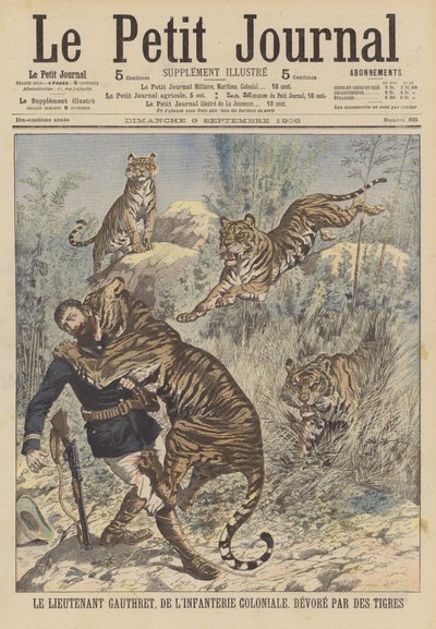 Leutnant Gauthret der französischen Kolonialinfanterie von Tigern in Annam verschlungen von French School