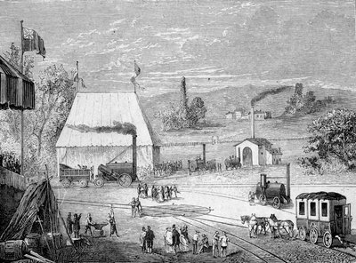 Lokomotivwettbewerb in Liverpool, Oktober 1829 - im „Album der Wissenschaft; berühmte Gelehrte; Große Entdeckungen“ 1896. von French School
