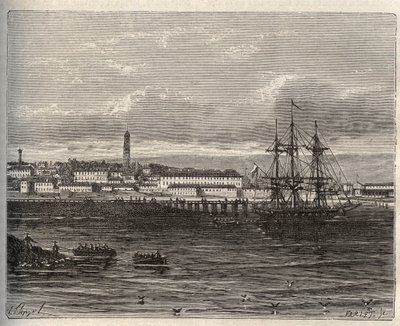 Lorient - Morbihan in der Region Bretagne - Gravur in „La France Illustrée: Geographie, Geschichte, Verwaltung, Statistik“ von V.A. Malt-Brown. 1884 von French School