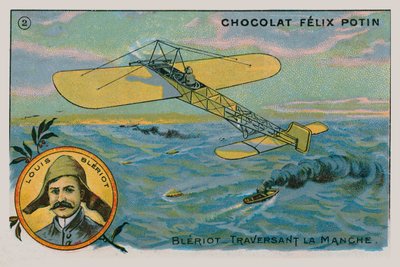 Louis Bleriot überquert als Erster den Ärmelkanal in einem Flugzeug, 1909 von French School