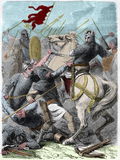 Ludwig VI genannt „Der Dicke“ (1081 - 1137), in der Schlacht von Brenneville, versuchte 1119, die Normandie von König Heinrich I. von England zu erobern. Gravur in „Histoire De France En Cent Tableaux“ von Paul Lehugeur 1891 von French School